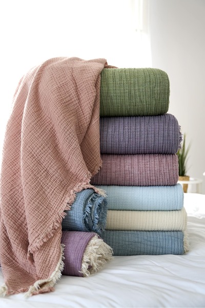 Cottonin Home Müslin Yatak Örtüsü Çift Kişilik 4 Katlı %100 Pamuk 220x240 CM