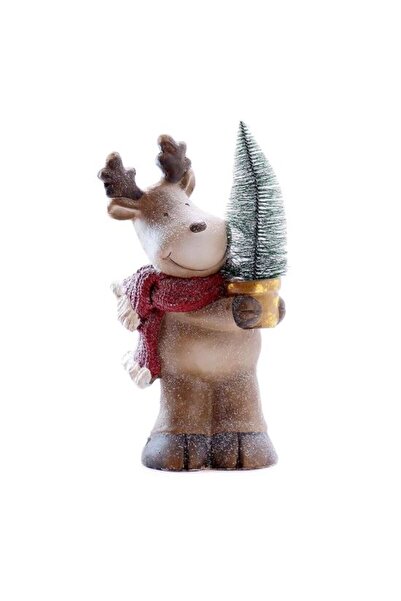 Chomik Decorațiune de Crăciun, ceramică, ren cu brad în ghiveci, LED, 2xLR44,...