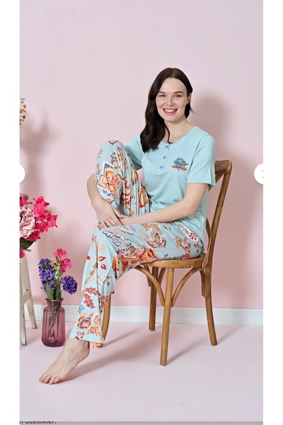 Over Sleep by Poleren Set de pijamale pentru femei cu mâneci scurte din țesătură rezistentă la îndoială