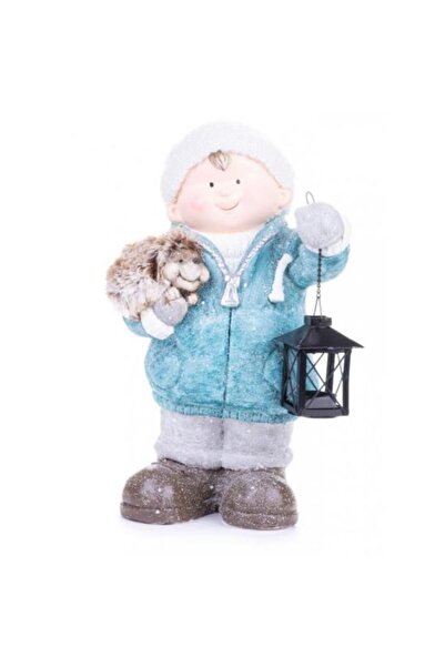 Strend Pro Χειμερινή διακόσμηση, κεραμική, αγόρι με φανάρι και σκαντζόχοιρους...