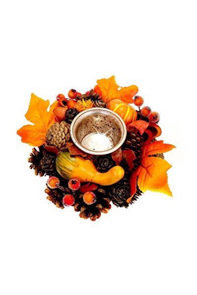 Magic Home Φθινοπωρινή διακόσμηση, κηροπήγιο, κώνοι και φύλλα έλατου, πορτοκα...