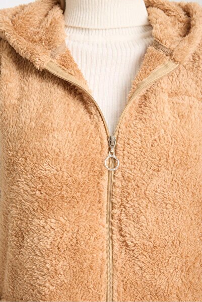 MODA VUSLAT Women's Camel Color Zippered Fleece Vest
