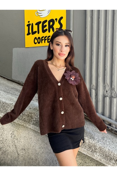 ikomteks Λεπτομερής πλεκτή ζακέτα λουλουδιών