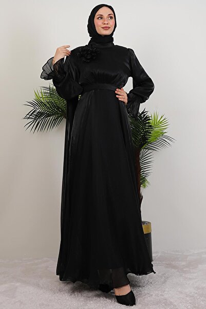 giz astore Omuzdan Pelerinli Elbise Siyah