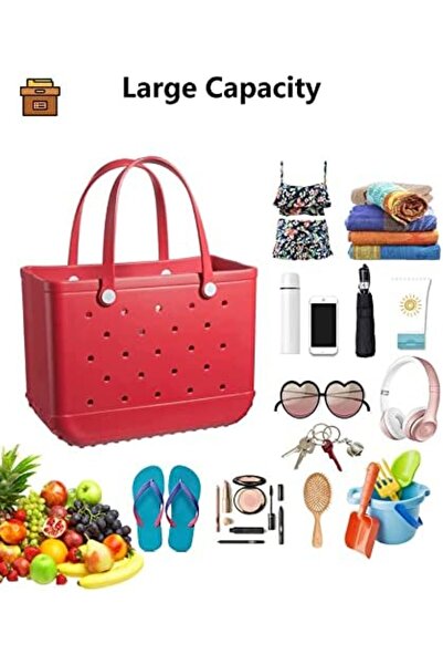 BOGG BAG Rubber Beach Bags and Totes Waterproof with Holes Handbag for Women Summer Mesh Tote Eva Portable Be