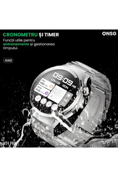 ONSG Sunix WT 4 PRO Smartwatch, Health Monitoring, Voice Calls, Android iOS, Gray