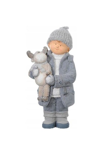 jumi Χειμερινή διακόσμηση, κεραμικό, αγόρι με τάρανδο, γκρι αποχρώσεις, 52 εκ.