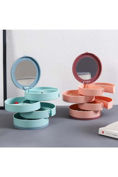 Muchmy Multi-Layer Storage Pink Rotating Round 360 ° Jewelry Organizer Box