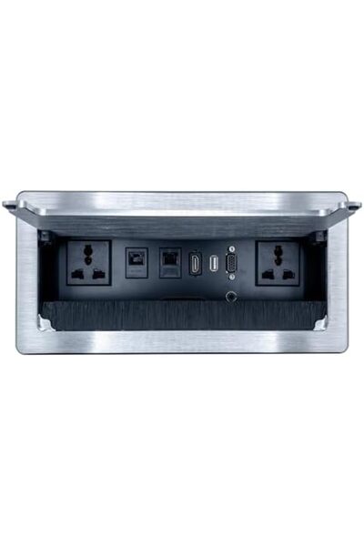 Duravel Desktop Power Hub with USB, VGA, Network Ports, Brushed Aluminium Finish