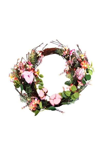 Chomik Χριστουγεννιάτικη διακόσμηση, στεφάνι με ροζ λουλούδια, 55 εκ.