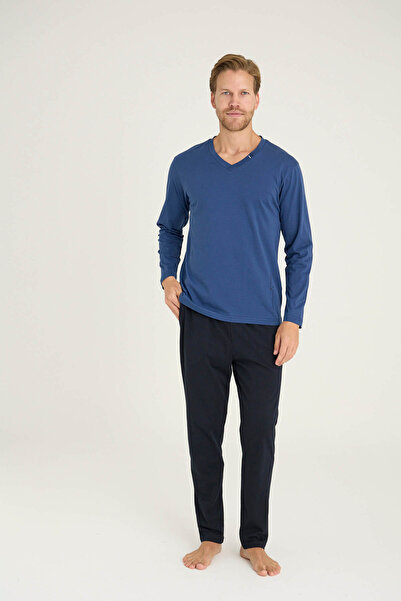 KLY 100% Cotton Indigo V-Neck Men's Pajama Set – Special for Grooms, Sporty and Stylish Design