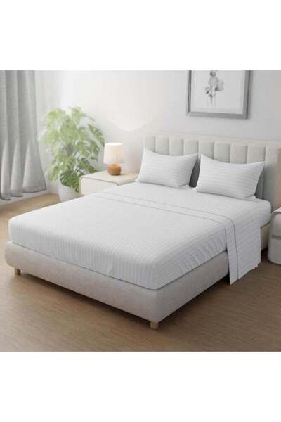 Generic طقم ملاءات فندق لينين كلوب المخططة المصنوعة من الألياف الدقيقة - مقاس...