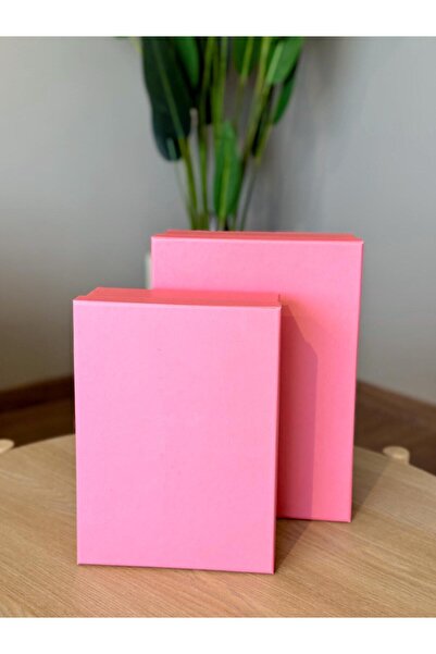KOLİX Dekoratif Pembe Mukavva Büyük-Küçük Kutu Hediye Kutusu Taslama kutu 30x22x10 Cm