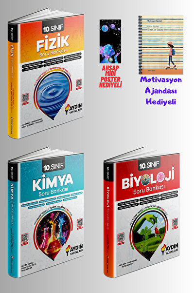 Aydın Yayınları 10.Sınıf Fizik+Kimya ve Biyoloji Soru Bankası +Motivasyon Aja...