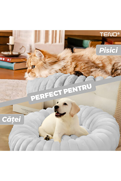 Teno Teno® Pet Bed, padded, soft, fluffy and warm, for dogs and cats, diameter 90 cm, gray