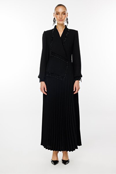 Eskişehir Mağazacılık 6073 Modai̇lgi̇ Dress Beaded Detail Pleated Long Dress