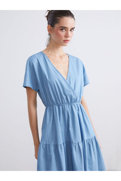 LC Waikiki New Season Double-Breasted Collar Layered Jean Dress