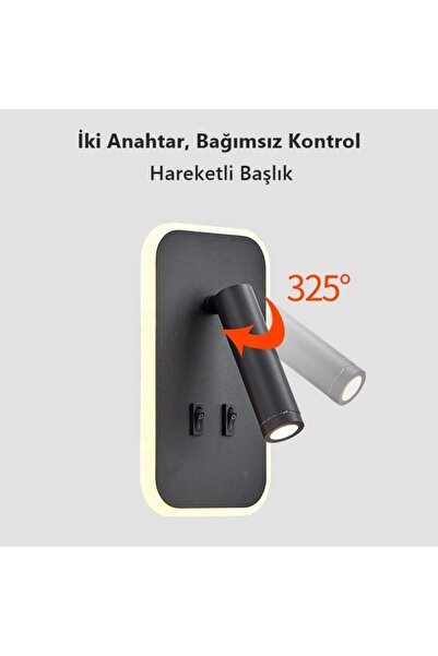 ECONA Dekoratif Yatak Başı Okuma Lambası 12 Watt Gün Işığı Çift Kademeli Baş Ucu Kitap Okuma Lambası