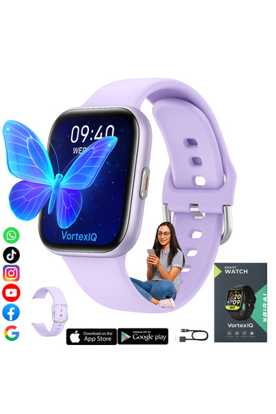 BIRAI VortexIQ Women’s Smartwatch, 1.85″ TFT Display, Fitness Tracker, 3ATM Waterproof, Violet