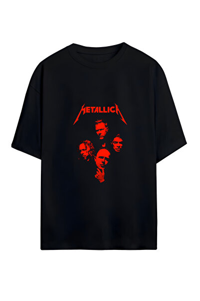 GraffTee تي شيرت ميتاليكا قطني كبير الحجم للجنسين