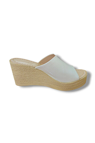BARONES SHOES Women's White Wedge Heel Sandals