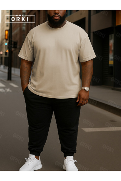 EFFRENATU Power Fit - مجموعة ملابس رياضية من تي شيرت بيج وبنطلون أسود مقاس كبير