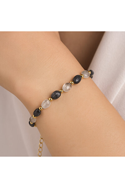 LOVELOTUS سوار من حجر الكوارتز الروتيل الطبيعي بتصميم مقطوع بشكل مميز