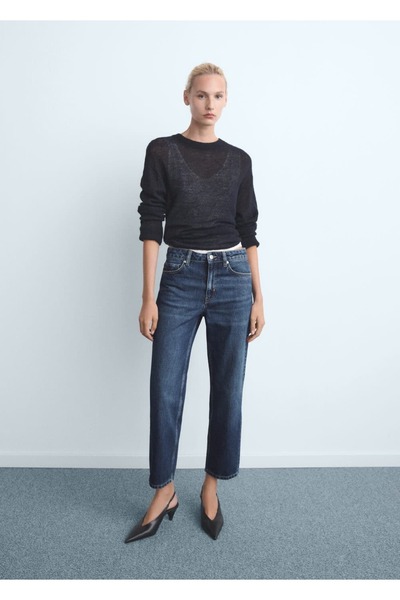 MANGO Woman Orta bel düz kesim jean