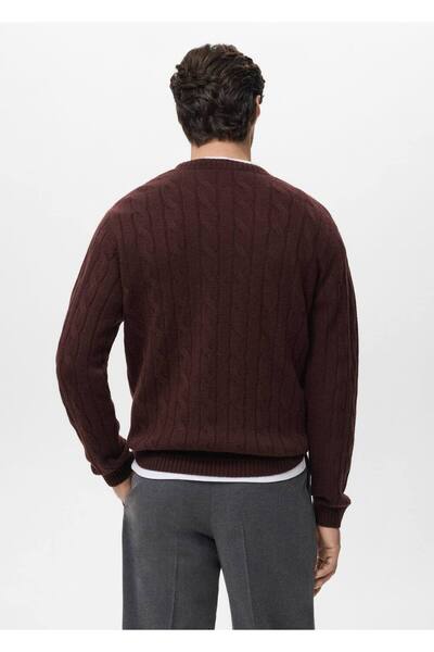 MANGO Man %100 yün örgü desenli kazak