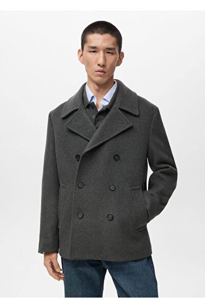 MANGO Man Düğmeli kruvaze yün palto
