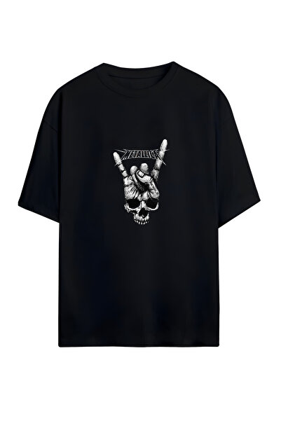 GraffTee تي شيرت ميتاليكا قطني كبير الحجم للجنسين