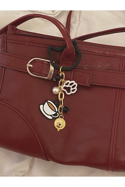 bettymettys Breloc cu breloc pentru geantă cu clipă, Coffee & Pati & Black Ey...