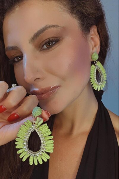 Melissa Boutique Women's Gold Detailed Green Design Drop Earrings