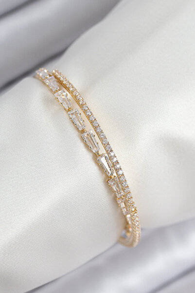 FREEDOM STOREE Brass Zircon Stone Waterway Model Gold Color Women's Bracelet
