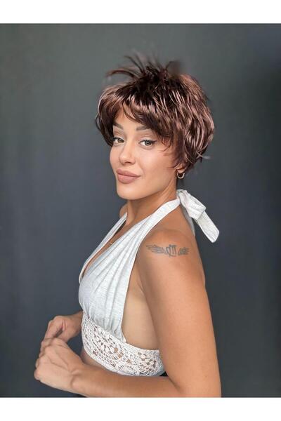 Suzan Peruk Kısa Model Peri kesim Medikal peruk-Ense kısmı ayarlanabilir her ...