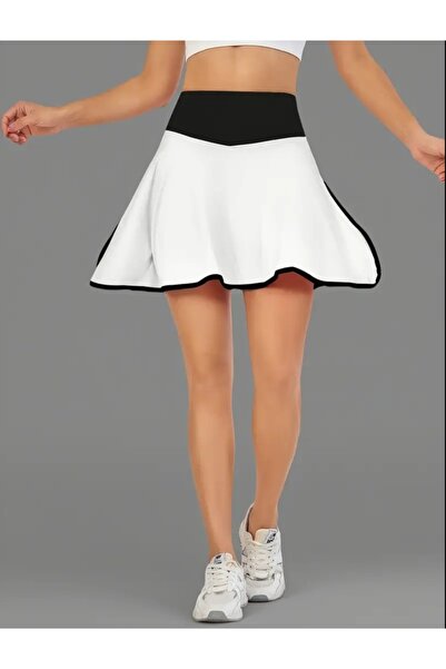 MAROVOAY Buy Black Belt Detailed Mini Skirt with Black Piping at the Hem and Leggings