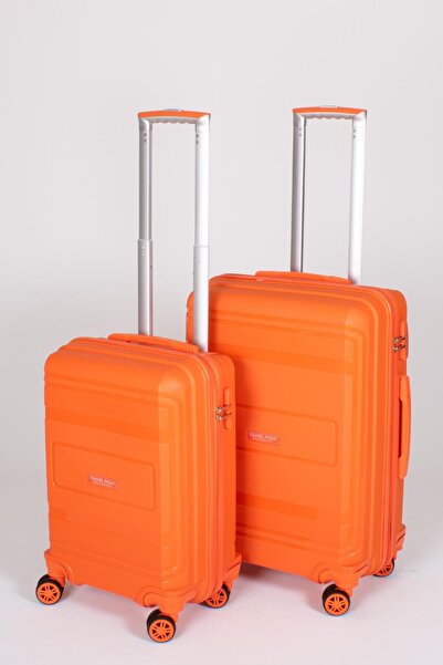 travelpolo 2'li Valiz Seti (Küçük Orta) Kırılmaz Oranj Turuncu 1017