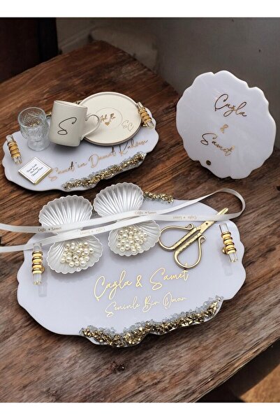 Masalsı Concept Söz Tepsisi Nişan Tepsisi 3'lü Takım İsteme Tepsisi Damat Tep...