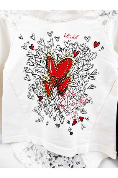 GAMZEAKKUŞ Lined, Hooded Jacket, Printed, Guipure Detailed Bodysuit, Velvet Pants, Belt 4-Piece Girl's Set