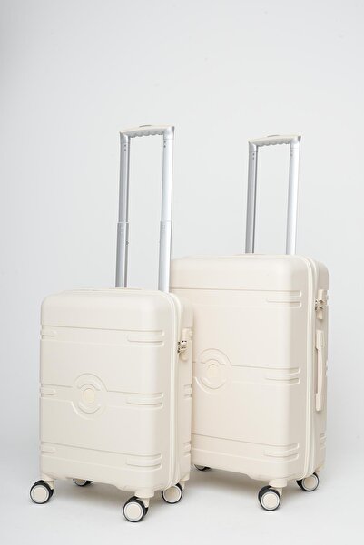 travelpolo 2'li Valiz Seti (Küçük Orta) Kırılmaz Krem 1015