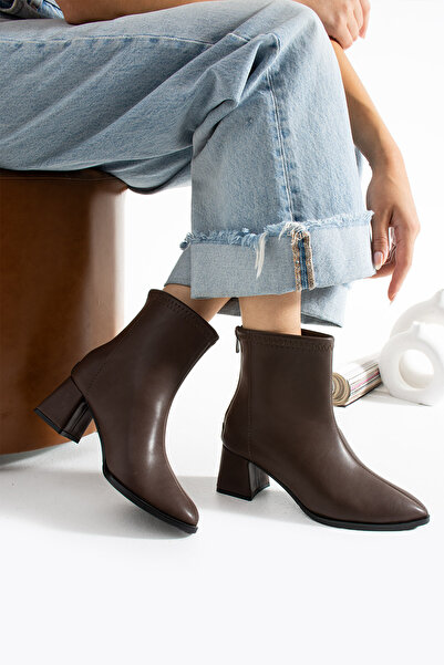 HVZ Exclusive Brown Short Heeled Comfortable Soft Back Zipper Women's Boots