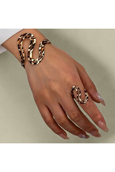 mos&more Leopard 2 Piece Vintage Bracelet Ring Set