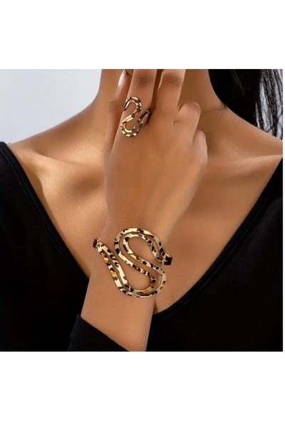 mos&more Leopard 2 Piece Vintage Bracelet Ring Set
