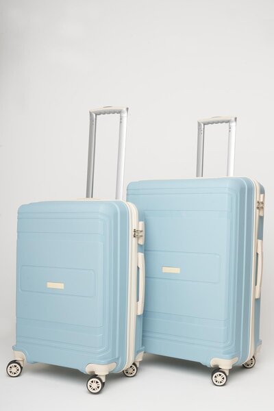 Travel POLO 2'li Valiz Seti (Orta Büyük) Kırılmaz Bebe Mavi Krem 1017