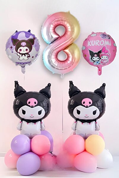 PARTİAVM 8 Year Old Kuromi Balloon Set Birthday Balloon Set Rainbow Figure He...