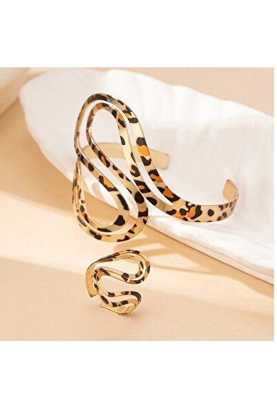 mos&more Leopard 2 Piece Vintage Bracelet Ring Set