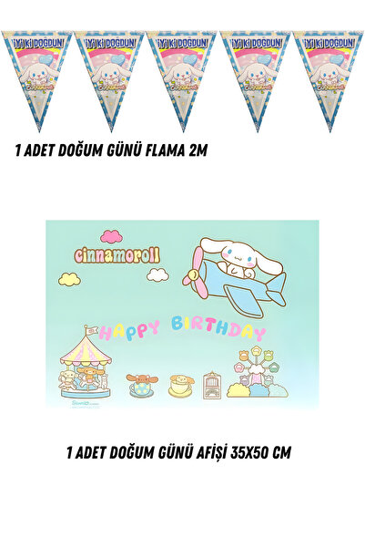 HAPPYLOOPPARTY Cinnamoroll Cinnamon Karakter Tema Uyumlu Afiş Flama Set