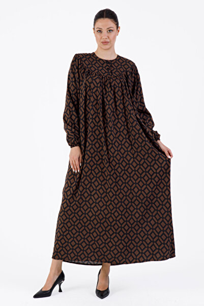 Mihvera Kare ve Baklava Desenli Tesettür Elbise