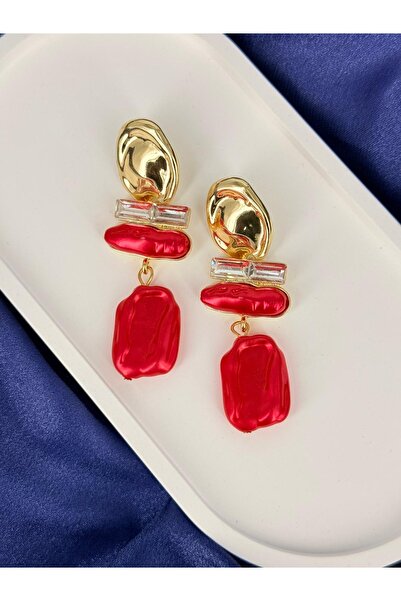 Unzilee Baroque Red Pearl Brand Model Earrings