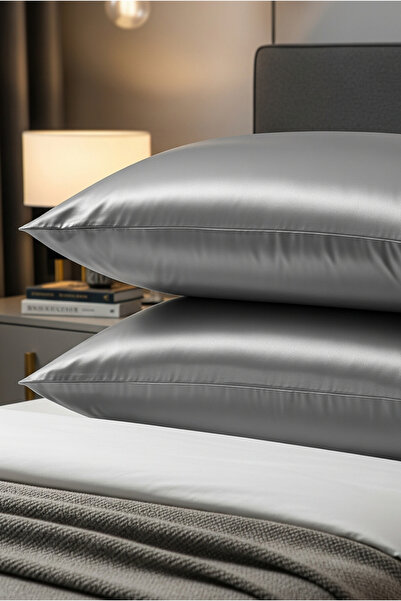 pistore Γκρι μεταξωτό σατέν μαξιλαροθήκη 50 X 70 Σετ 2 τεμαχίων
